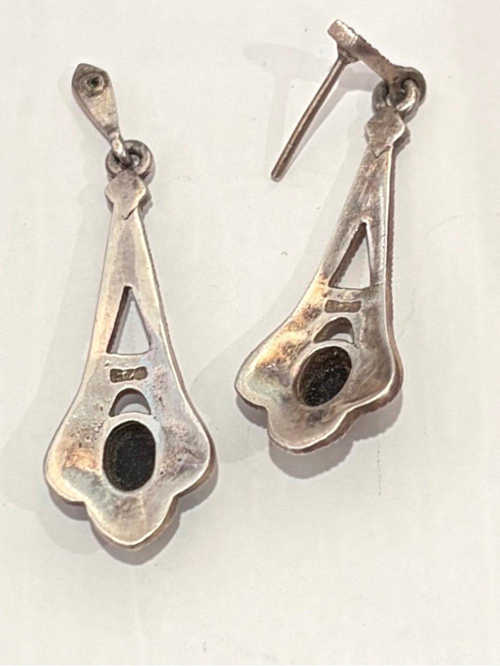 Sterling Silver Marcasite Drop Earrings with Black Onyx - Picture 2 of 4